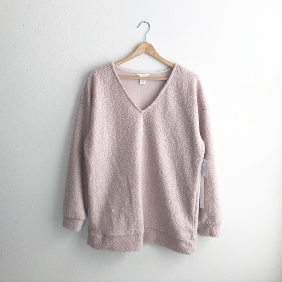 NWT Caslon Taupe sherpa Shearling Teddy Sweater - Picture 3 of 3